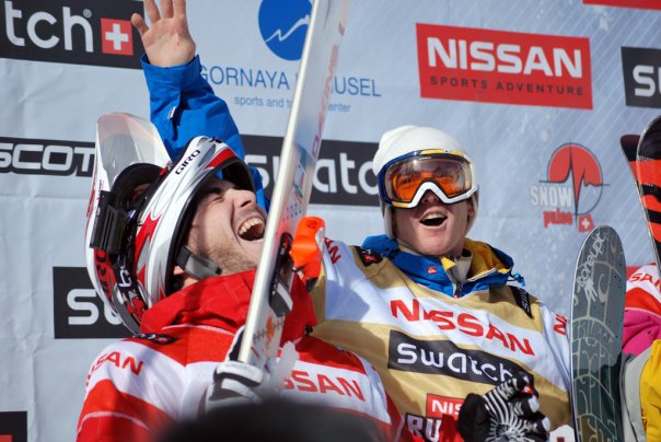 Julien Lopez champion du monde de freeride, célébration de victoire sur le Freeride World Tour